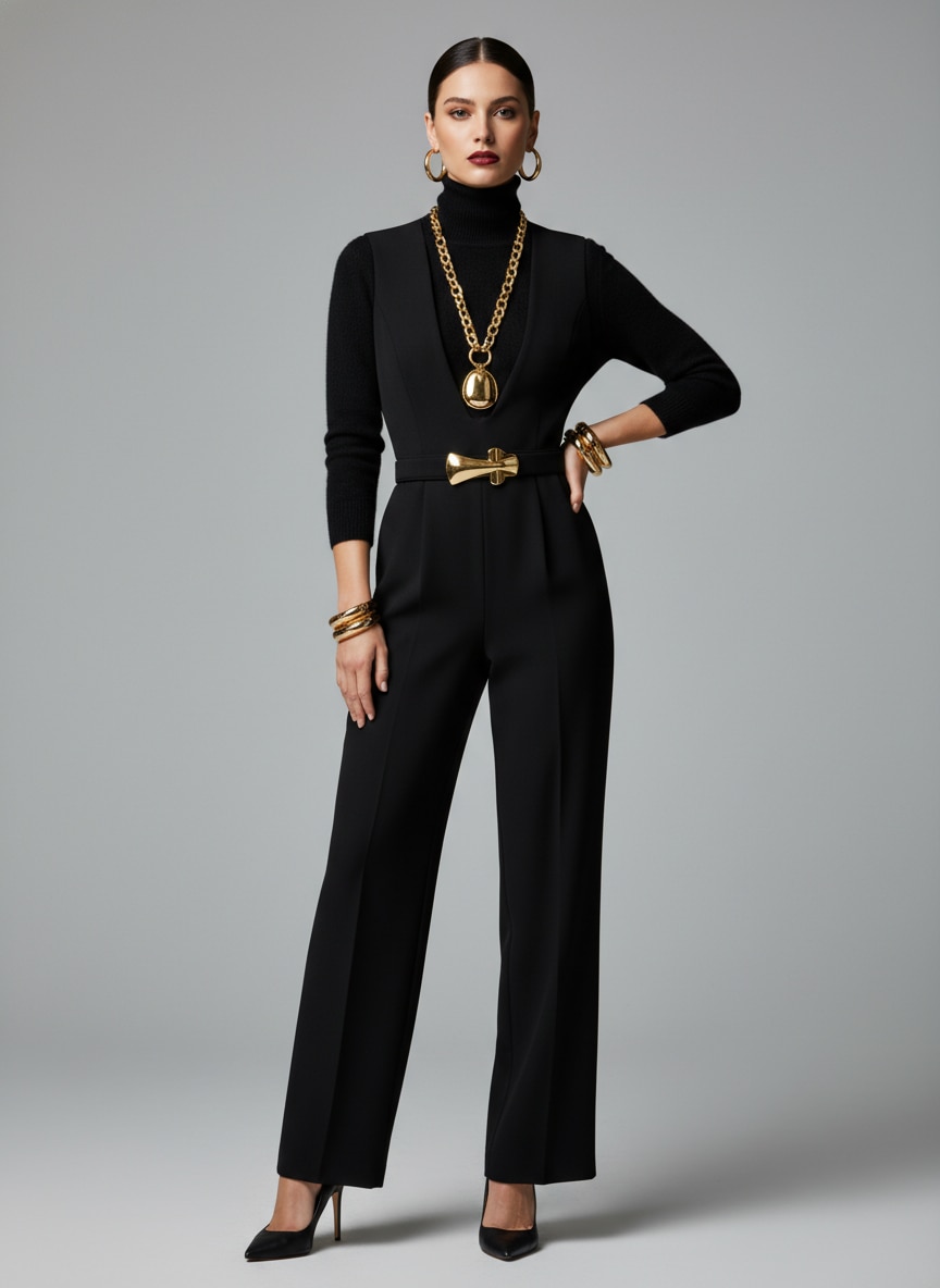 Outfit Cuello Tortuga Negro Mujer